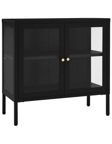 Credenza Nera 70x35x70 cm in Acciaio e Vetro