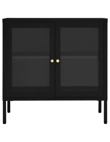 Credenza Nera 70x35x70 cm in Acciaio e Vetro
