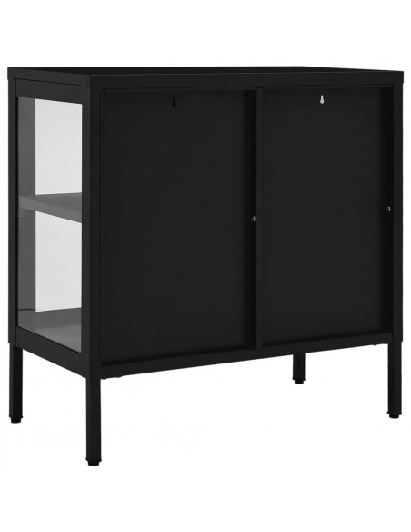 Credenza Nera 70x35x70 cm in Acciaio e Vetro