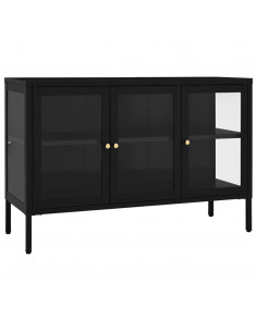 Credenza Nera 105x35x70 cm in Acciaio e Vetro 2