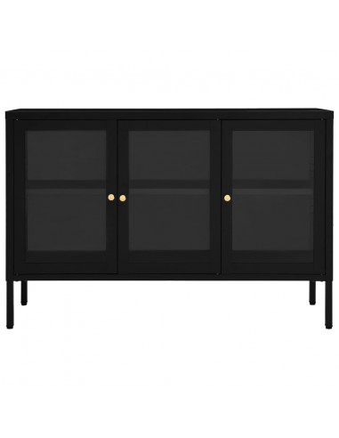 Credenza Nera 105x35x70 cm in Acciaio e Vetro