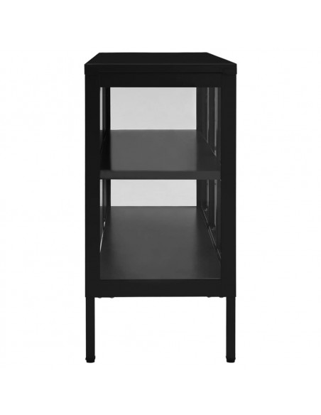 Credenza Nera 105x35x70 cm in Acciaio e Vetro