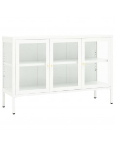 Credenza Bianca 105x35x70 cm in Acciaio e Vetro 2