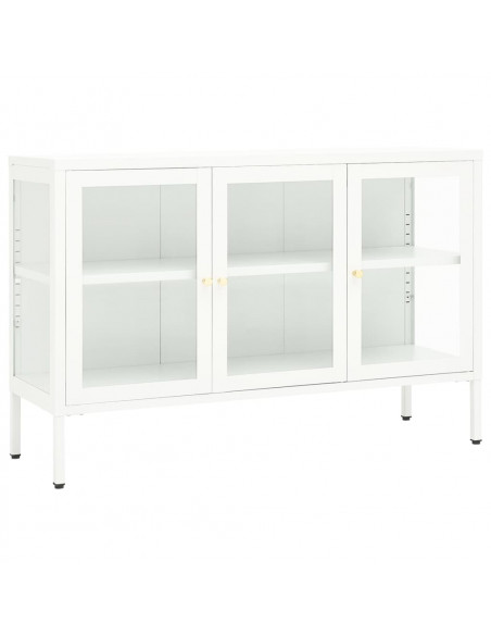 Credenza Bianca 105x35x70 cm in Acciaio e Vetro