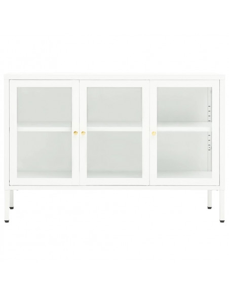Credenza Bianca 105x35x70 cm in Acciaio e Vetro