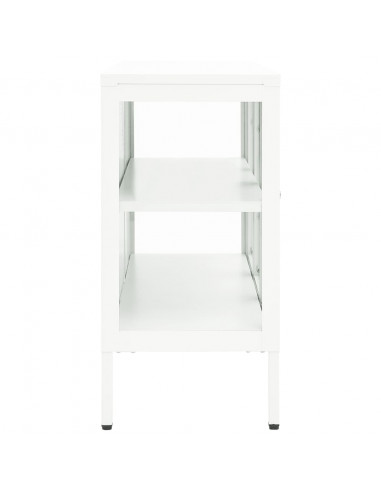 Credenza Bianca 105x35x70 cm in Acciaio e Vetro