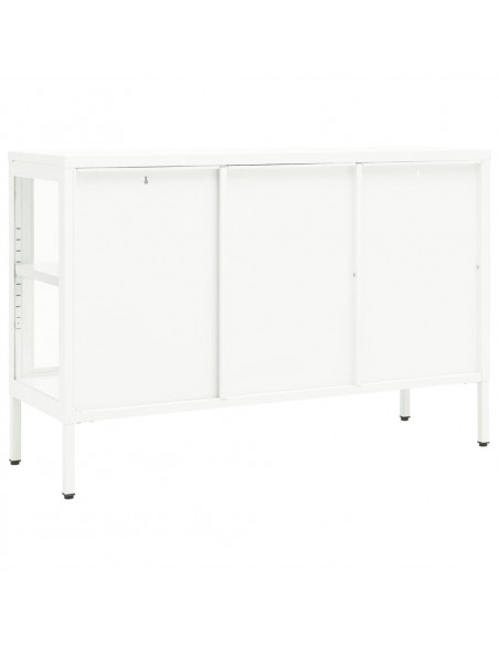 Credenza Bianca 105x35x70 cm in Acciaio e Vetro
