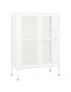 Credenza Bianca 75x35x105 cm in Acciaio e Vetro 2