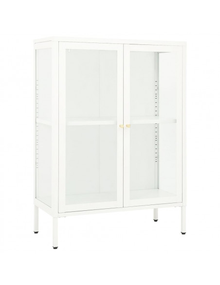 Credenza Bianca 75x35x105 cm in Acciaio e Vetro