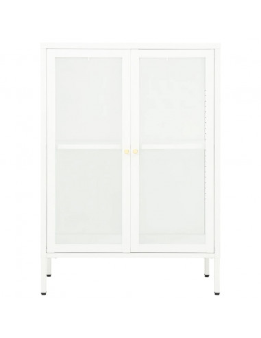 Credenza Bianca 75x35x105 cm in Acciaio e Vetro