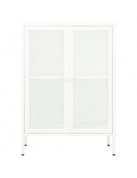 Credenza Bianca 75x35x105 cm in Acciaio e Vetro