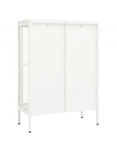 Credenza Bianca 75x35x105 cm in Acciaio e Vetro