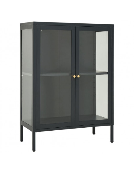 Credenza Antracite 75x35x105 cm in Acciaio e Vetro