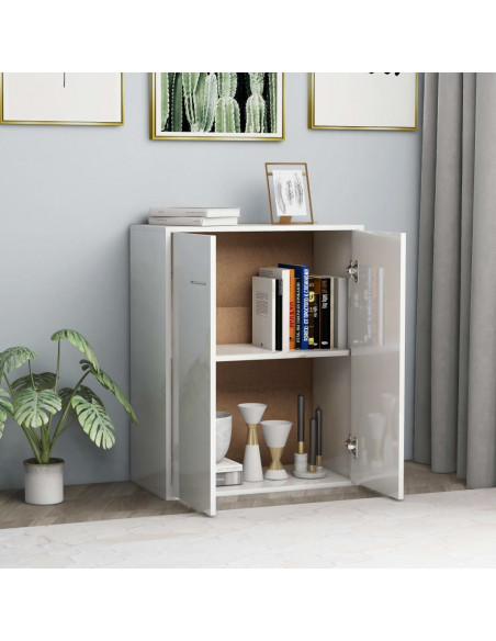 Credenza Bianco Lucido 60x30x75 cm in Legno Multistrato