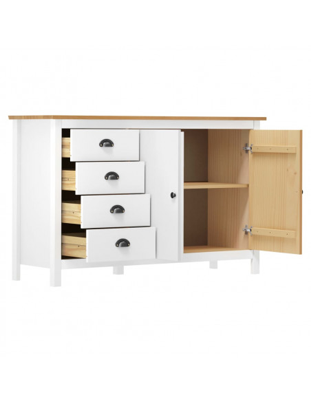 Credenza Hill Bianca 130x40x80 cm in Legno Massello di Pino