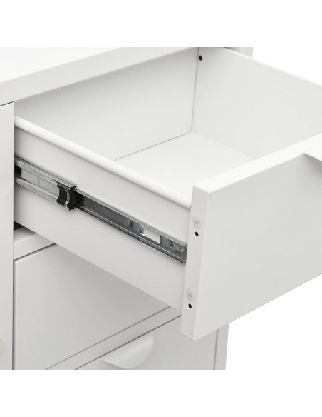 Credenza Bianca 75x35x70 cm in Acciaio e Vetro Temperato