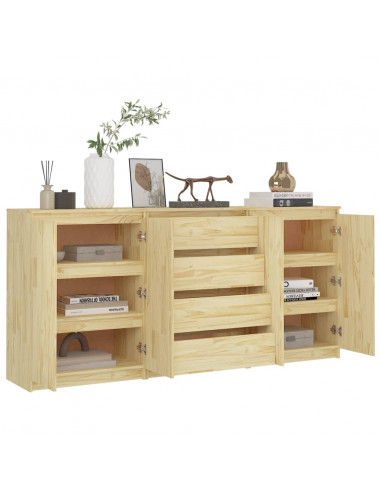 Credenze 3 pz in Legno Massello di Pino