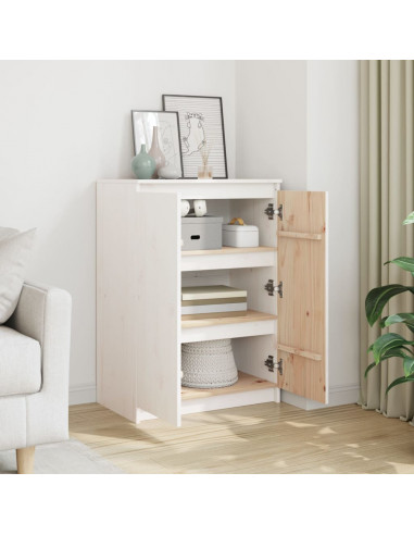 Credenza Bianca 60x36x84 cm in Legno Massello di Pino