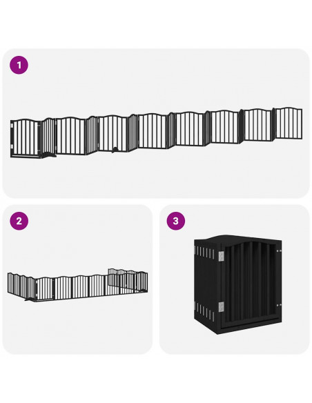 Cancello Cani Porta Pieghevole Nero 15 Pannelli 750 cm Pioppo