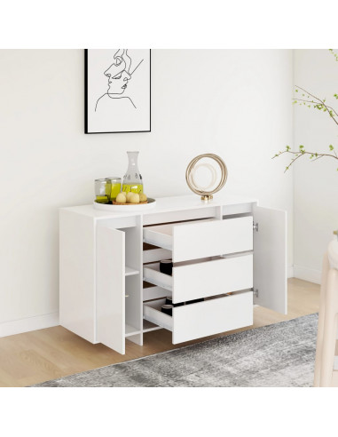 Credenza con 3 Cassetti Bianca 120x41x75 cm in Truciolato