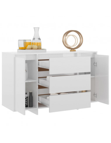 Credenza con 3 Cassetti Bianco Lucido 120x41x75cm in Truciolato