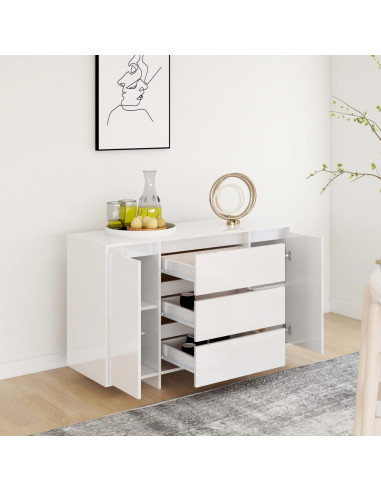 Credenza con 3 Cassetti Bianco Lucido 120x41x75cm in Truciolato
