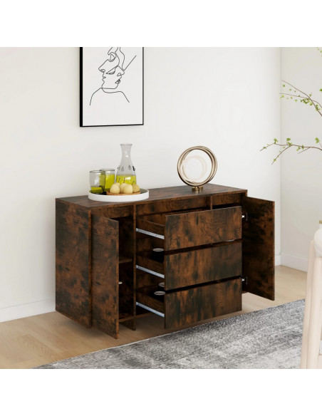 Credenza 3 Cassetti Rovere Fumo 120x41x75 cm Legno Multistrato