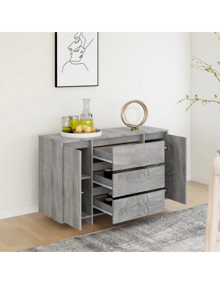 Credenza con 3 Cassetti Grigio Sonoma 120x41x75cm in Truciolato
