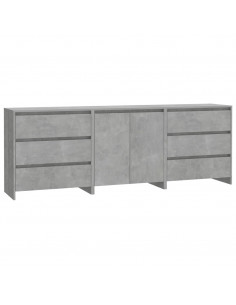 Credenze 3 pz Grigio Cemento in Legno Multistrato 2