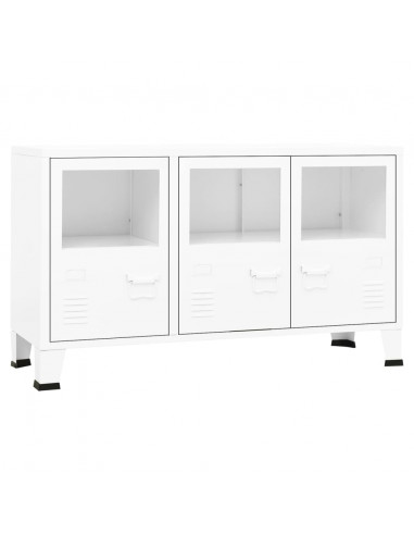 Credenza Bianca Industriale 105x35x62 cm in Metallo e Vetro