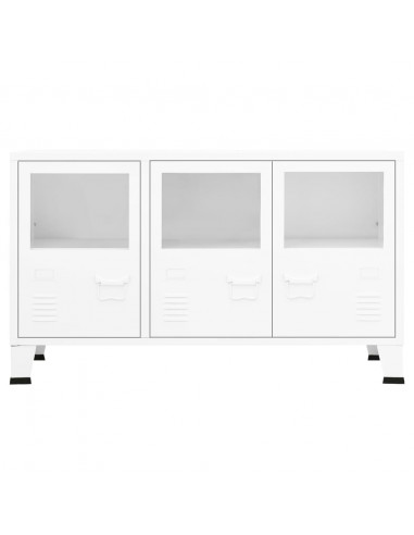 Credenza Bianca Industriale 105x35x62 cm in Metallo e Vetro