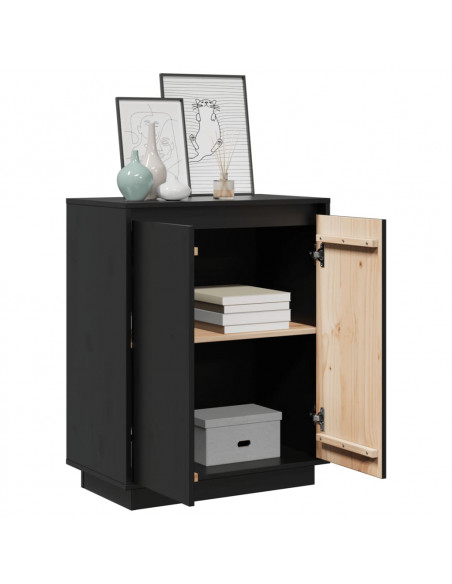 Credenza Nera 60x34x75 cm in Legno Massello di Pino