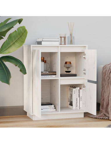 Credenza Bianca 60x34x75 cm in Legno Massello di Pino