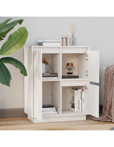 Credenza Bianca 60x34x75 cm in Legno Massello di Pino