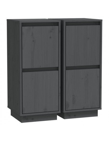 Credenze 2 pz Grigie 31,5x34x75 cm in Legno Massello di Pino