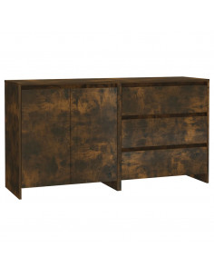 Credenze 2 pz Rovere Fumo in Legno Multistrato 2