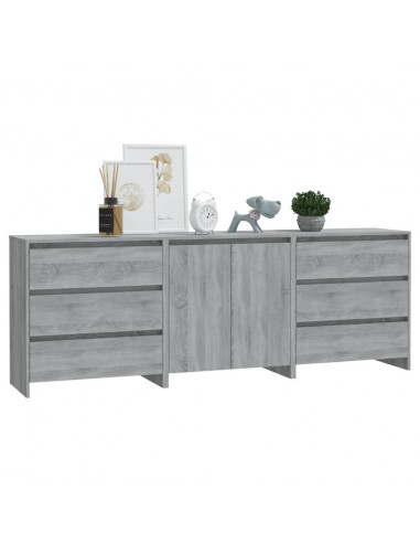 Credenze 3 pz Grigio Sonoma in Legno Multistrato