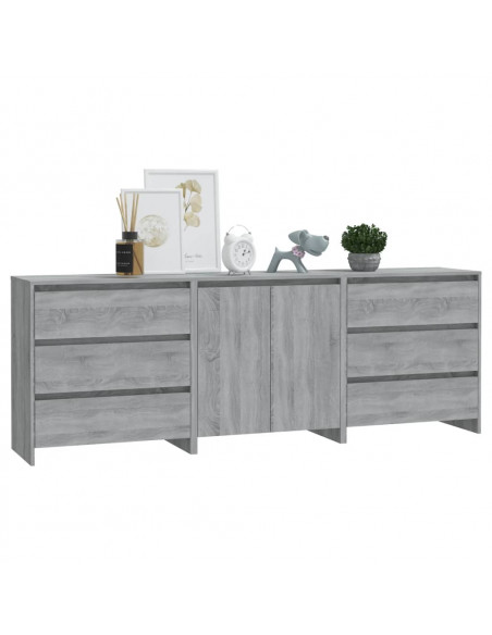 Credenze 3 pz Grigio Sonoma in Legno Multistrato