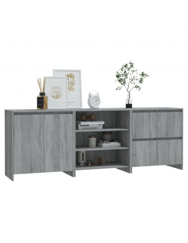 Credenze 3 pz Grigio Sonoma in Legno Multistrato