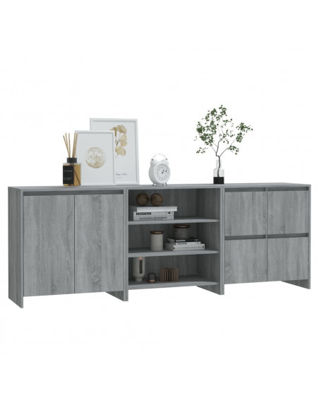 Credenze 3 pz Grigio Sonoma in Legno Multistrato