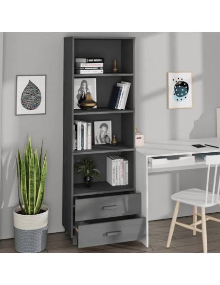 Credenza HAMAR Grigio Scuro 60x35x180 cm Legno Massello di Pino