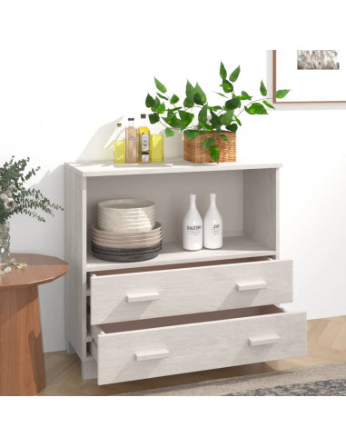 Credenza HAMAR Bianca 85x35x80 cm in Legno Massello di Pino