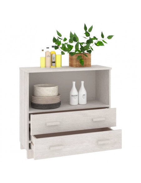 Credenza HAMAR Bianca 85x35x80 cm in Legno Massello di Pino