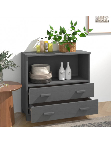 Credenza HAMAR Grigio Scuro 85x35x80 cm Legno Massello di Pino