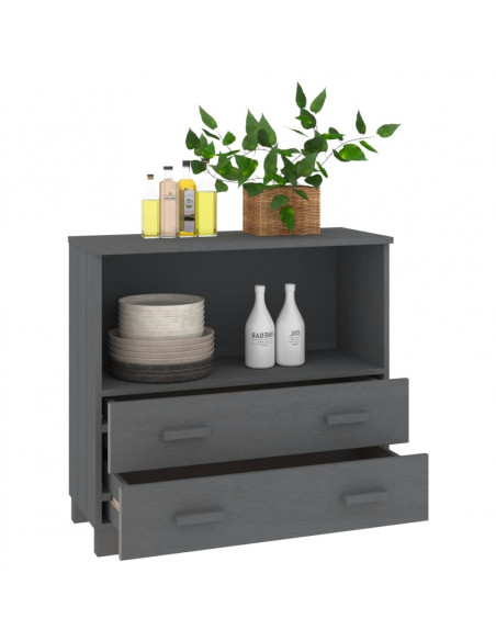 Credenza HAMAR Grigio Scuro 85x35x80 cm Legno Massello di Pino