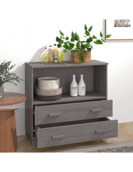 Credenza HAMAR Grigio Chiaro 85x35x80 cm Legno Massello di Pino