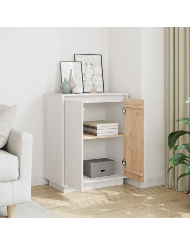Credenza Bianca 60x34x75 cm in Legno Massello di Pino