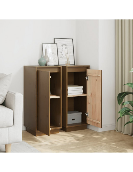 Credenze 2 pz Miele 31,5x34x75 cm in Legno Massello di Pino