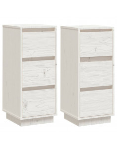 Credenze Bianche 2 pz 32x34x75 cm in Legno Massello di Pino 2