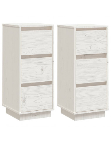 Credenze Bianche 2 pz 32x34x75 cm in Legno Massello di Pino